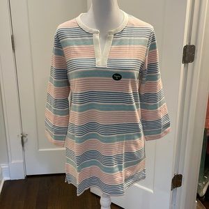 LL Bean Tunic-tee. 3/4 sleeve split neck Tunic Stripe. NWT